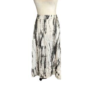 Bazar Black & White Tie-Dye Silk Blend Midi Skirt Made In Italy Elastic Waist